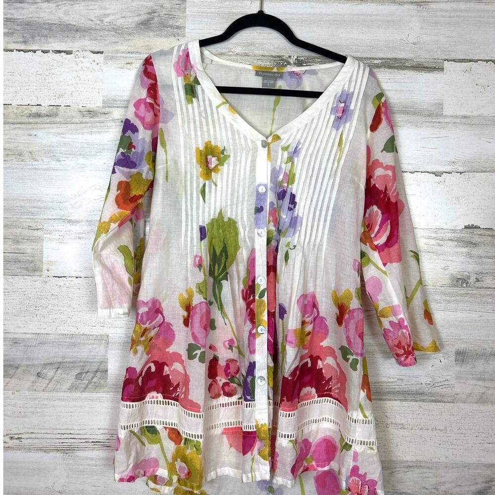 Peppermint Bay womens XS white pink lace boho 3/4 sleeve blouse top lightweight